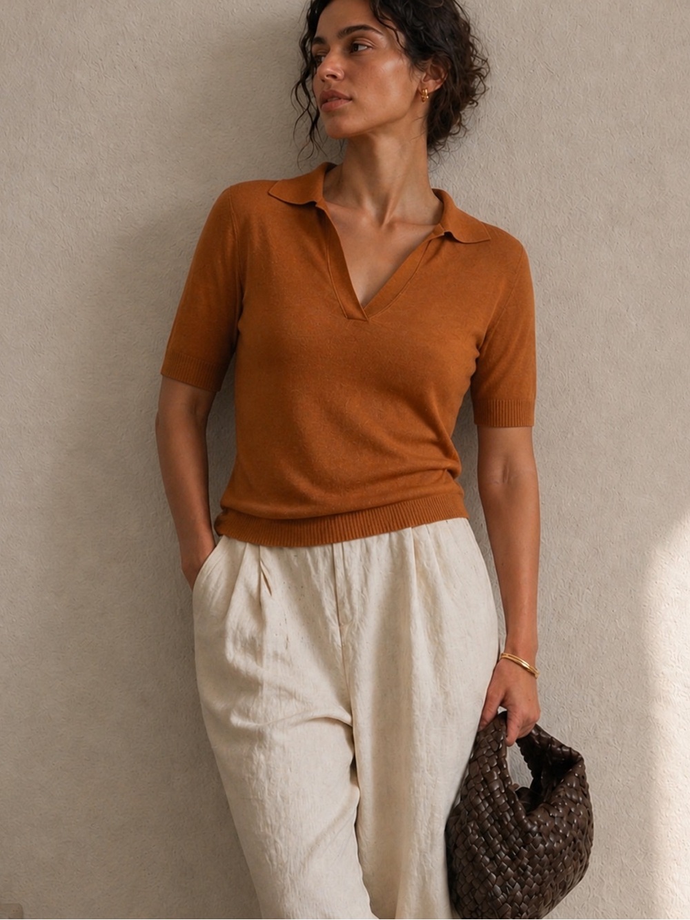 Lafayette 148 Orange v neck polo top